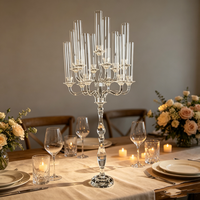 Candélabre de luxe en cristal transparent à 13 bras, grand modèle, pour bougeoirs, lanternes et pots, centre de table pour mariage, banquet et fête