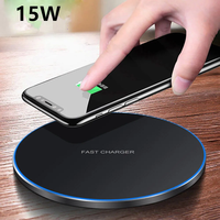 Chargeur sans fil rond en métal noir certifié 15W, avec lumière LED magnétique et charge rapide, idéal pour les cadeaux promotionnels