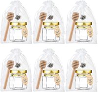 Grande Promotion Pot à Miel Hexagonal en Verre Transparent de 1,5 oz avec Dipper et Couvercle Doré pour Épices Fête Cadeau Confiture Gelée Miel