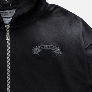 Sudadera con capucha BLINDSIDE negra lavada, estilo boxy, con cremallera completa, de algodón premium, oversize, estilo streetwear, informal. - Product Image 4