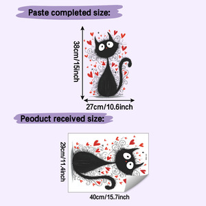 Autocollants muraux créatifs et romantiques en forme de chat noir avec cœur rouge, en vinyle, pour <span class=keywords><strong>chambre</strong></span> à coucher, salle de bain, salon - Product Image 3