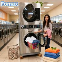 Lave-linge superposé économique avec sèche-linge, à monnayeur, en acier inoxydable 304, équipement de blanchisserie professionnel