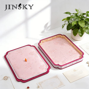 Jinsky Palace Lidded Jewelry Tray Silk Jacquard Fabric Jewelry Organizer Dustproof Display Tray for <b>Ring</b> Bracelet <b>Necklace</b> - Product Image 5