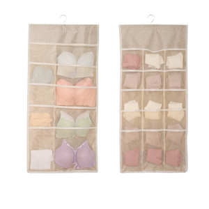 Sous-vêtements sac suspendu poches en maille sac de rangement sous-vêtements soutien-gorge chaussettes coton lin <span class=keywords><strong>tissu</strong></span> pliable placard <span class=keywords><strong>mural</strong></span> <span class=keywords><strong>organisateur</strong></span> suspendu - Product Image 2