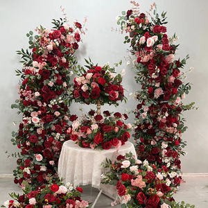 ดอกไม้ประดิษฐ์สำหรับงานแต่งงานชุดการจัดดอกไม้ผ้าไหมสีแดงดอกกุหลาบประดิษฐ์ลูกบอลกลางดอกไม้ซุ้มสำหรับงานแต่งงาน - Product Image 1