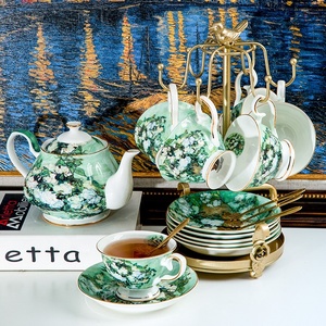 Van Gogh Oil Painting White Rose Gold Edge Kitchen Accessories Ceramic Coffee <b>Tea</b> <b>Set</b> - Product Image 2