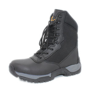 Botas de combate táctico Botas de trabajo con cremallera de trabajo de cuero negro con puntera de acero 200j Zapatos de seguridad para hombres - Product Image 4