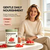 Glutenvrije collageen eiwit gummies, natuurlijke kleuren & smaken, rode framboos, suikervrij, hoog eiwitgehalte supplement