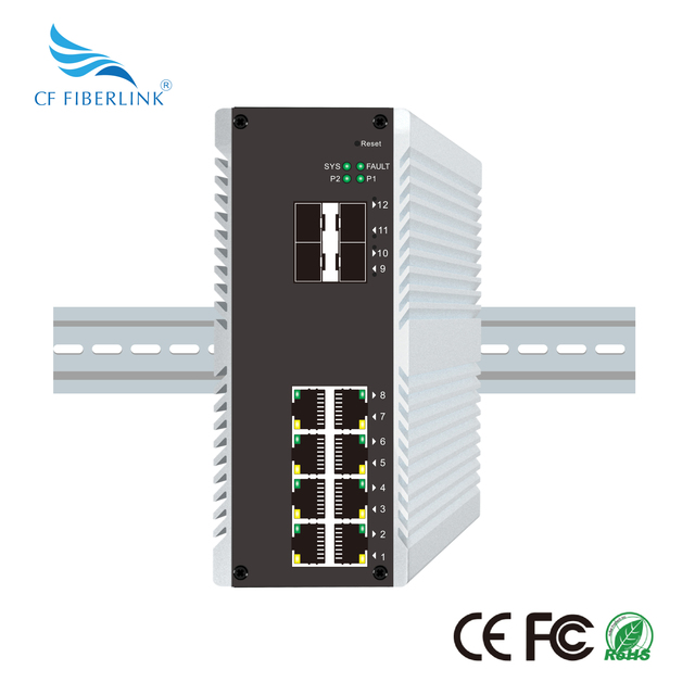 CF FIBERLINK 8-Port PoE L2+ Industrial Management Switch 4-Port SFP 24G 10/100/1000Mbps SNMP QoS Static Routing IP40 VLAN