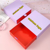Boîte à bijoux coulissante A1 avec tiroir, étui lavande, plateau rouge, ruban de traction, impression de logo personnalisé, ensemble de présentation cadeau en carton mat