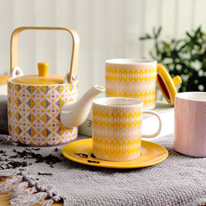 Elegante tè del pomeriggio variopinto all'ingrosso rombi della decalcomania 17 pcs set <span class=keywords><strong>da</strong></span> tè in ceramica con teiera - Product Image 5