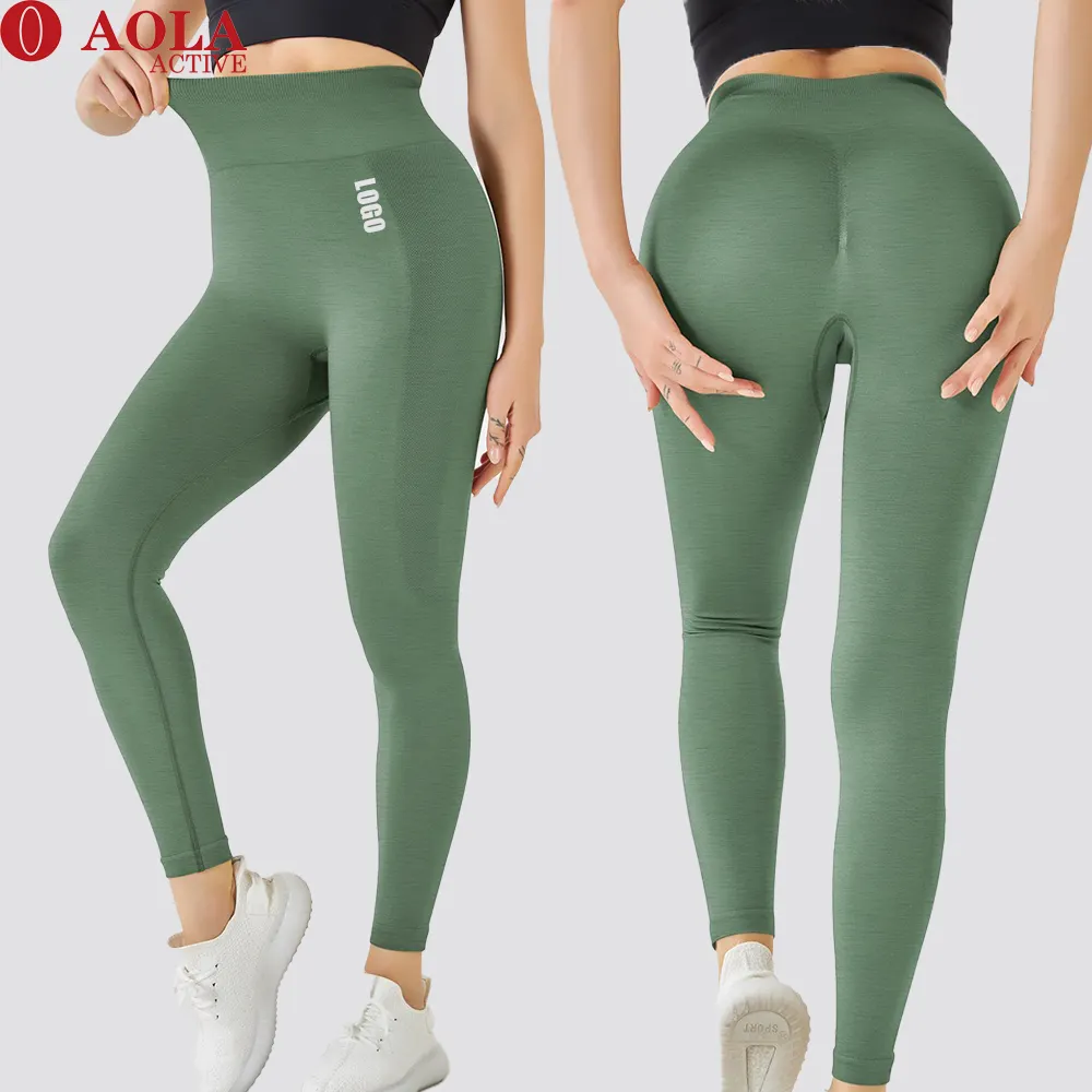 AOLA Wholesale High Waist Compression Custom Scrunch Butt Leggings Pants Women Seamless Gray Express Seamless Leggins for Adults