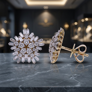 Élégantes boucles d'oreilles clous en or jaune 14 carats plaqué rhodium avec diamants naturels taille brillant éclatante pour mariage et fiançailles - Product Image 3