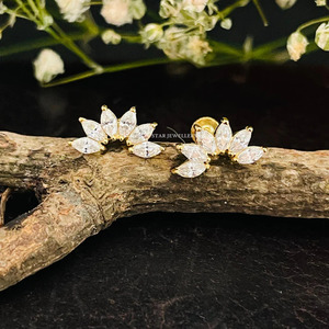 Piercing de diamante natural de 14 quilates de oro macizo, joyería fina. - Product Image 4