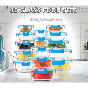 30-Piece Glass Food <b>Storage</b> Containers Set-Meal Prep Lunch Containers Airtight Freezer Safe Dishwasher Microwavable <b>Kitchen</b> Use - Product Image 2