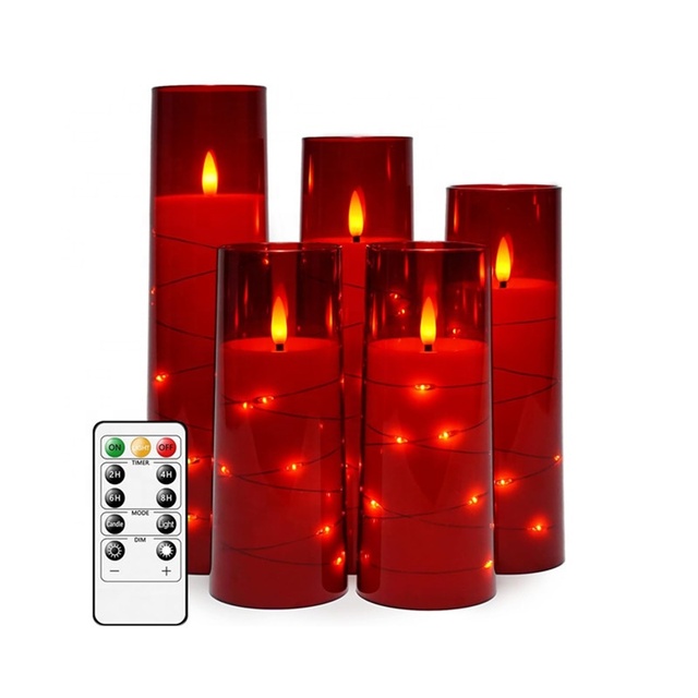 Remote Control Red Acrylic Led String Light Candle Sets