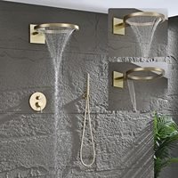 Système de douche cascade et pluie en or brossé, ensemble complet, 2 douches fonctionnelles, douchette à main, douches murales, 1 poignée