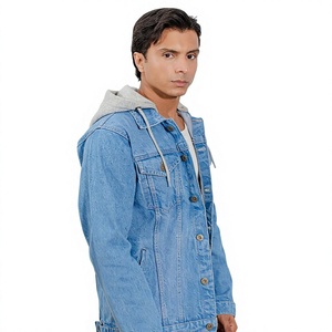 Men's <b>Light</b> Blue Denim Jacket Hood Embroidered Regular Fit Button Closure Stonewashed Cotton Casual High Street Autumn Style - Product Image 4