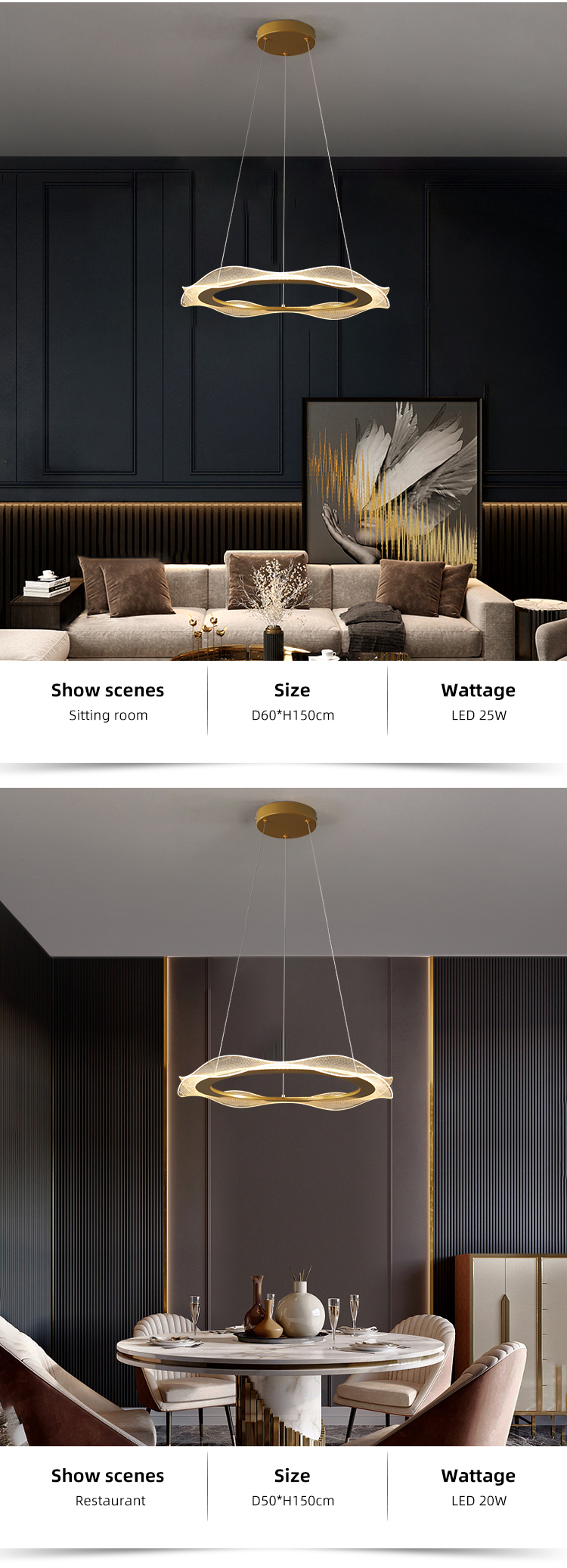 Decorative Acrylic Material Vintage Morden Hanging Led Pendant Lamp For Living Room