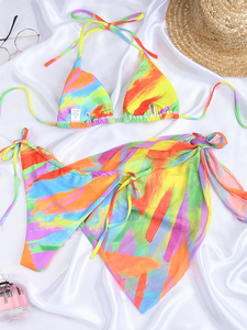 Batik Bikini 2022 etekli mayo kadınlar yüksek kesim 3 parça Halter üçgen Backless mayo - Product Image 5
