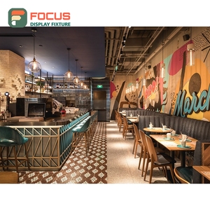 Integrated Coffee Merchandise Display Rack Wood Slat Panel Brand Logo Header Cafe Shelf Display Rack - Product Image 2