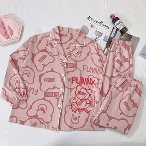 Offre Spéciale automne <span class=keywords><strong>à</strong></span> manches longues pyjamas <span class=keywords><strong>dessin</strong></span> <span class=keywords><strong>animé</strong></span> imprimé revers femmes dames adolescente vêtements de nuit 2 pièces décontracté mignon costume - Product Image 6