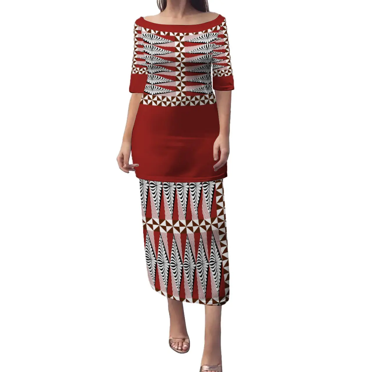 Drop Shipping Women Dress Tonga Puletasi Traditional Patterns Custom Design High Quality Large Size Women'S Dress