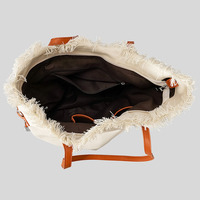 2025 nouveau sac fourre-tout en toile Boho-sac à bandoulière à franges noué à la main, sac à provisions minimaliste pour femme avec détails artisanaux