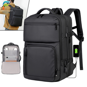 <b>Large</b> Capacity Multifunctional Waterproof PU <b>Leather</b> Laptop <b>Backpack</b> Expandable with USB Interface Zipper Closure Bag - Product Image 1