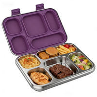 Boîte à lunch rectangulaire en acier inoxydable à 5 compartiments, sans BPA, résistante au lave-vaisselle, étanche, avec couvercle en silicone, récipient alimentaire