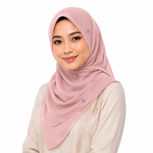 Voile japonais teint uni de qualité supérieure, tissu islamique Bawal, hijab orné de strass, foulard pour femmes musulmanes, usage quotidien pour la Malaisie et l'Indonésie - Product Image 3