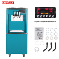 Machine à glace molle commerciale à faible bruit, capacité 14L, sur pied, 3 saveurs, pour food truck et café
