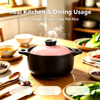 Casserole en céramique rose de 3,2 L avec couvercle, résistante à la chaleur, légère, antiadhésive, compatible lave-vaisselle, pour la cuisson