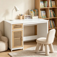 Escritorio de Computadora para el Hogar con Gabinete de Almacenamiento con Rejillas, Escritorio de Madera Blanco con Cajón y Puerta Ventilada, Fácil de Armar