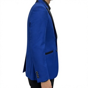 Veste de smoking bleu roi pour homme, simple boutonnage, revers cranté, bordure noire, tenue de cérémonie pour mariage, soirée, bal de promo, banquet - Product Image 4