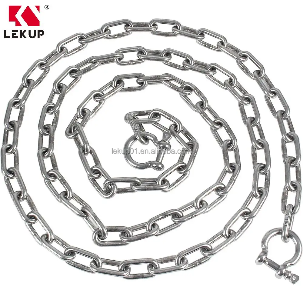 Marine Grade Anchor Link Chain Welded Link Chain with Shackles 5/16" 316 Stainless Steel Link Chain for Boats