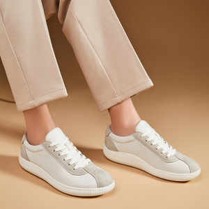 Fitness Walking Shoes <b>White</b> Genuine Leather Men's Sneakers Casual Outdoor Commuter Shoes Front <b>Laces</b> Daily Use - Product Image 4