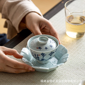 Assiette à dessert en céramique en forme de lotus, service à thé, plat à fruits en porcelaine, style zen, pour usage domestique, Fujian Dehua Wuxi Tang - Product Image 2