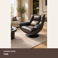Fauteuil de salon moderne en cuir noir, pivotant, avec siège rembourré en mousse et base en métal, idéal pour coin lecture ou hôtel