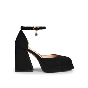 WETKISS Factory Custom Black Suede Shoes <strong>Ankle</strong> <strong>Strap</strong> <strong>Closed</strong> Round <strong>Toe</strong> Pumps <strong>Block</strong> <strong>Heel</strong> Pumps Platform Chunky <strong>Heels</strong> for Women - Product Image 2