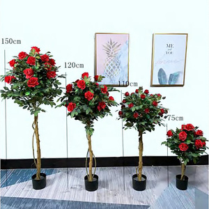 Hot Selling Indoor Decor 5 Voeten Groene Plastic Bladeren Rode Bloemen Plant Kunstmatige Rose Boom - Product Image 2