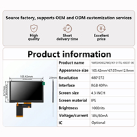 Monitor Papan Pengontrol TFT Penuh Warna RGB 40 Pin SPI 480X272 Modul Panel LCD 4.3 Inci Kecerahan Tinggi