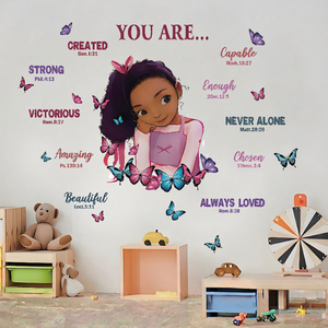 Autocollants muraux amovibles style féminin de fille noire de dessin animé, vous êtes des <span class=keywords><strong>proverbes</strong></span> <span class=keywords><strong>anglais</strong></span>, salon, étude, chambre à coucher - Product Image 1