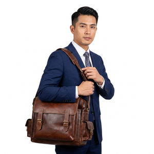 Sac à dos vintage en cuir véritable pour homme avec bandoulière arquée, grande capacité, poignée détachable, usage quotidien professionnel - Product Image 1
