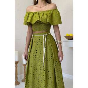 Wholesale Gipel Floral Green Pistachio Blouse <b>Skirt</b> Set Loose Fit Formal Office Two-Piece Matching Short <b>for</b> <b>Summer</b> Autumn - Product Image 2