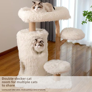 Árbol para Gatos Ecológico con Tablero de Partículas E1, Madera Natural, Peluche de Conejo y Postes Rascadores de Yute para Gatos de Interior - Product Image 4