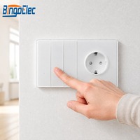Interrupteur mural 3 gangs avec prise Schuko, panneau en verre mat blanc, interrupteur intelligent, combo prise standard UE