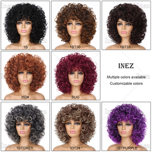 Parrucca corta riccia nera e marrone con frangetta morbida grande rimbalzante riccioli morbidi parrucche sintetiche Afro per uso quotidiano della festa - Product Image 5