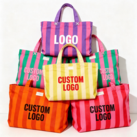 Sac fourre-tout en toile de coton rayé rose et vert, grand format, écologique, personnalisé avec logo, idéal pour la plage et le shopping féminin – Vente en gros directe usine