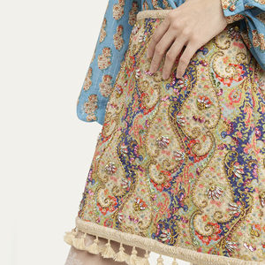 Minigonna a trapezio bohémien con ricami Paisley, paillettes e perline, orlo con nappe, vita alta, casual, da festa, per donna - Product Image 5